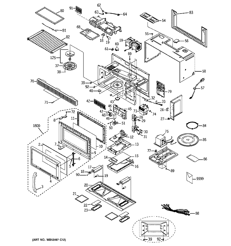MICROWAVE Diagram and Parts List for JVM1661WB005  General Electric Microwave