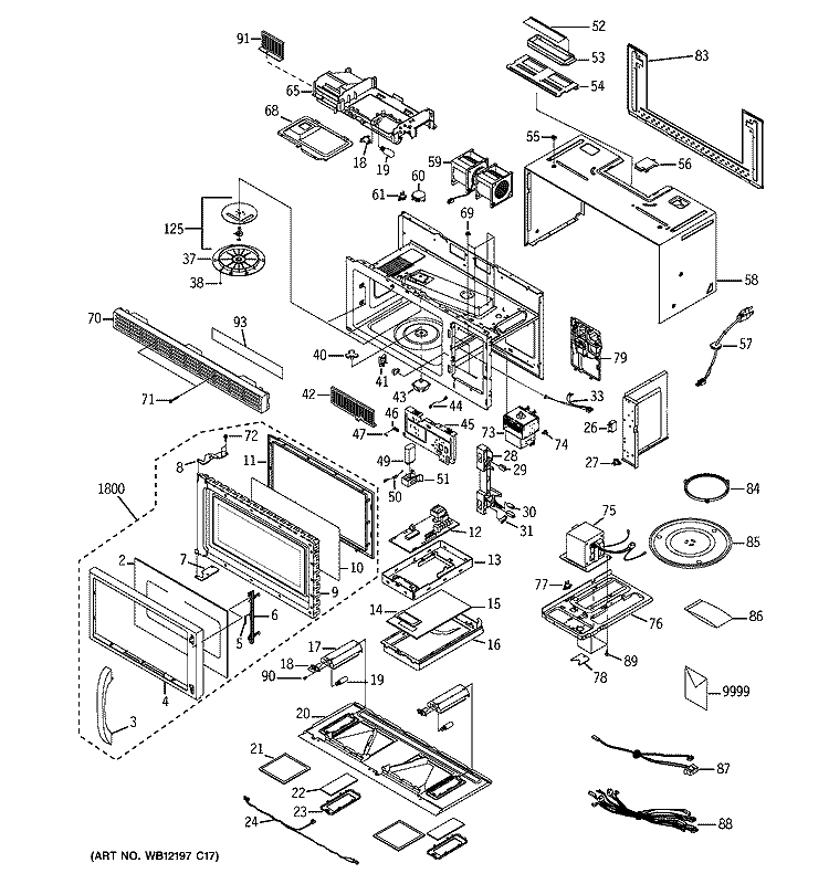 MICROWAVE Diagram and Parts List for JVM1630WB006  General Electric Microwave