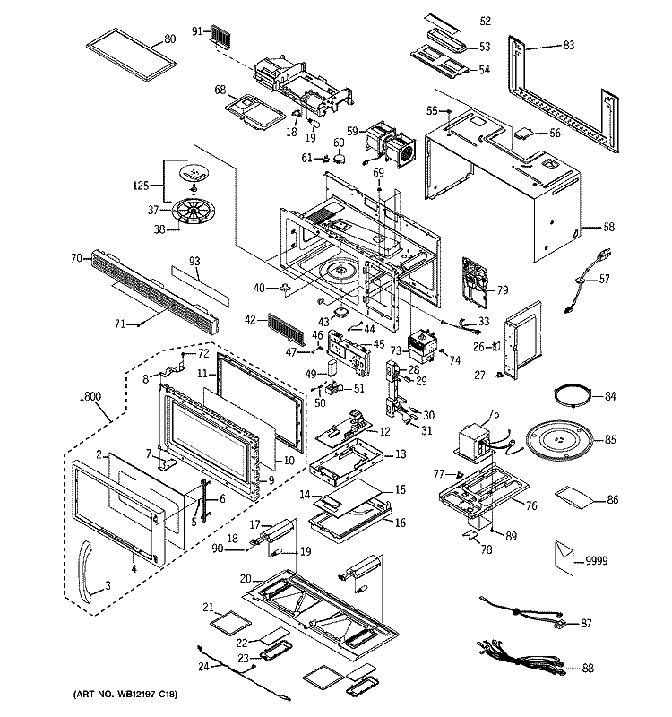 MICROWAVE Diagram and Parts List for JVM1631BB006  General Electric Microwave