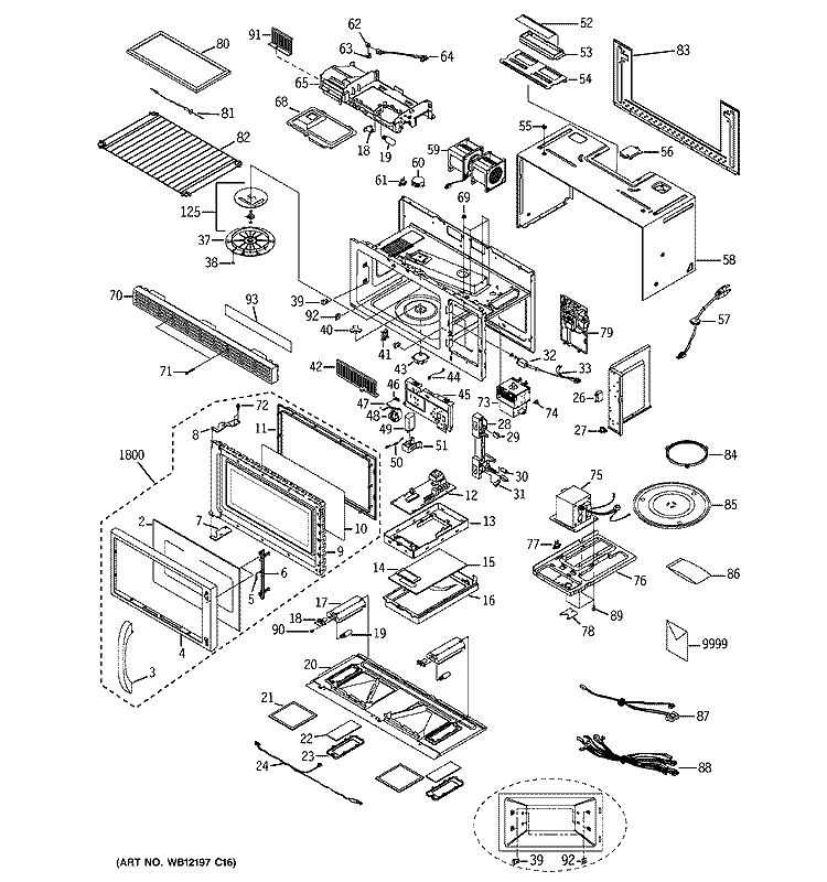 MICROWAVE Diagram and Parts List for JVM1660WB007  General Electric Microwave
