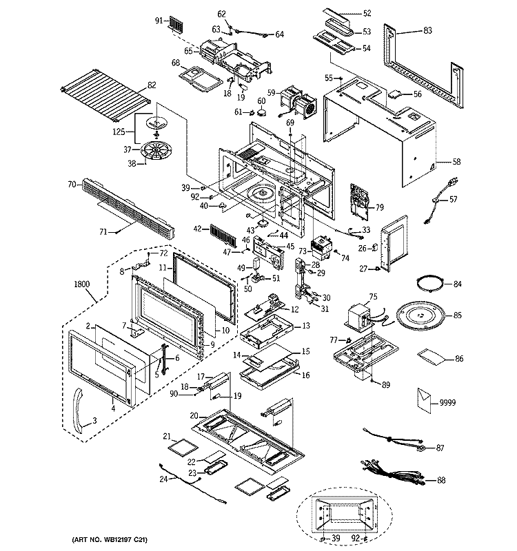 MICROWAVE Diagram and Parts List for JVM1650SB003  General Electric Microwave