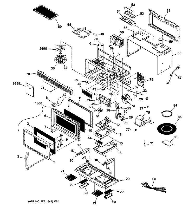 MICROWAVE Diagram and Parts List for JVM1421WC01  General Electric Microwave