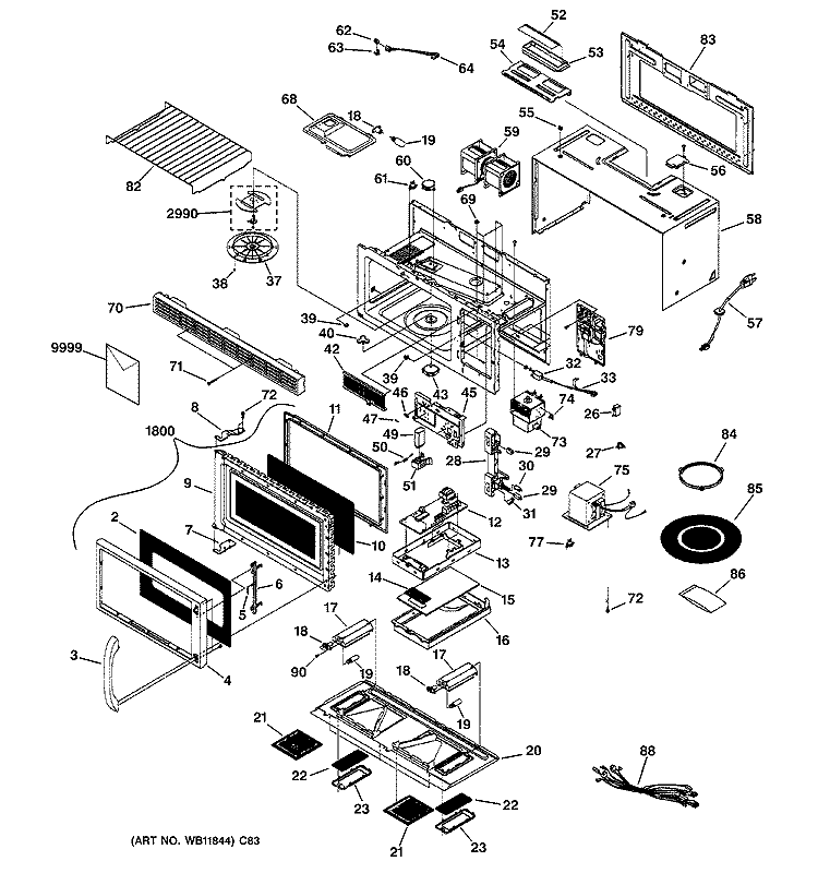 MICROWAVE Diagram and Parts List for JVM1450BA01  General Electric Microwave