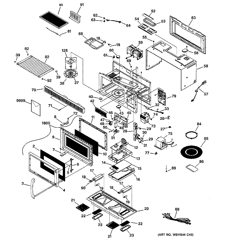 MICROWAVE Diagram and Parts List for JVM1660SB002  General Electric Microwave