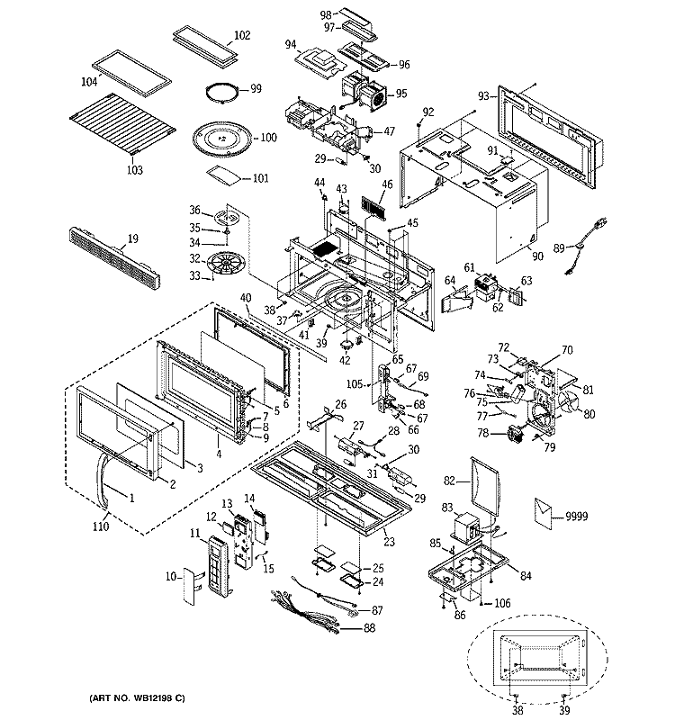 MICROWAVE Diagram and Parts List for JVM1841CD001  General Electric Microwave