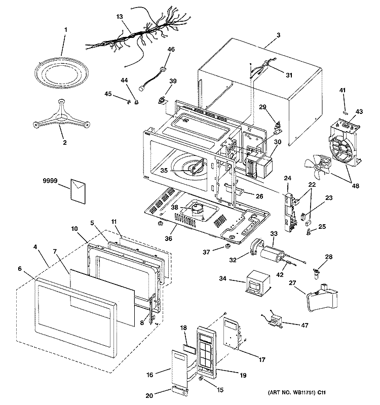 MICROWAVE Diagram and Parts List for JES1634WB002  General Electric Microwave