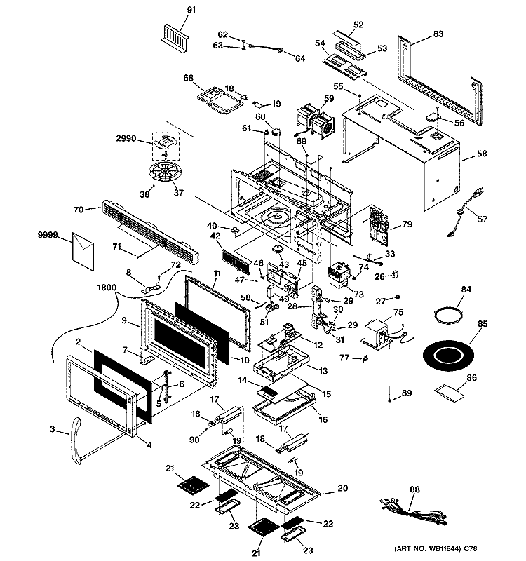 MICROWAVE Diagram and Parts List for JVM1450BC002  General Electric Microwave
