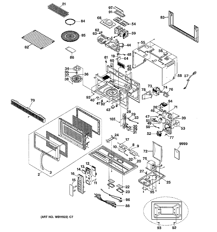 MICROWAVE Diagram and Parts List for JVM1850WD002  General Electric Microwave