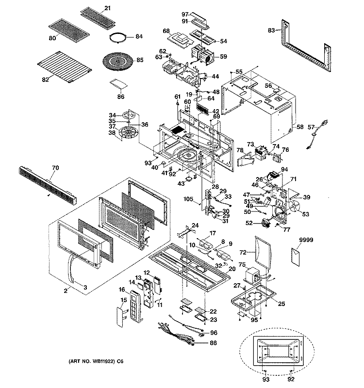 MICROWAVE Diagram and Parts List for JVM1851WD002  General Electric Microwave