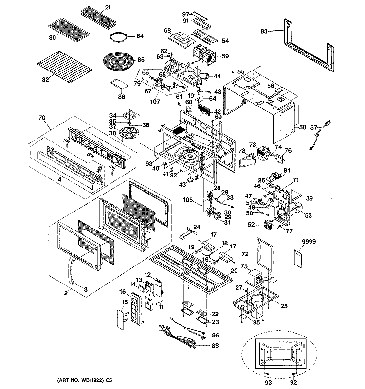 MICROWAVE Diagram and Parts List for JVM1860BD002  General Electric Microwave