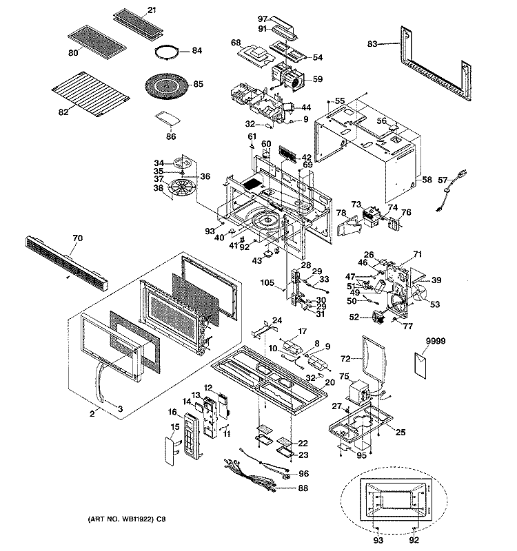 MICROWAVE Diagram and Parts List for JVM1841BD002  General Electric Microwave