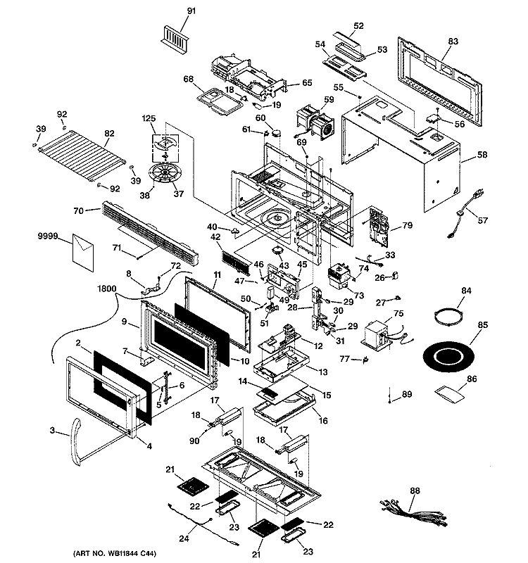 MICROWAVE Diagram and Parts List for JVM1642WB003  General Electric Microwave