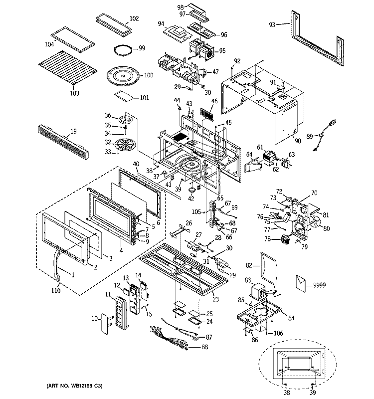 MICROWAVE Diagram and Parts List for JVM1841CD002  General Electric Microwave