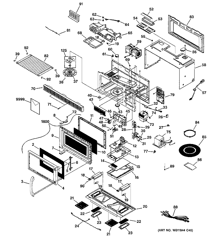 MICROWAVE Diagram and Parts List for JVM1660BB004  General Electric Microwave