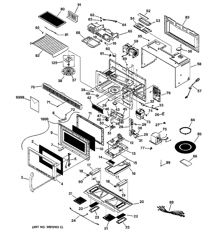 MICROWAVE Diagram and Parts List for JVM1660SB005  General Electric Microwave