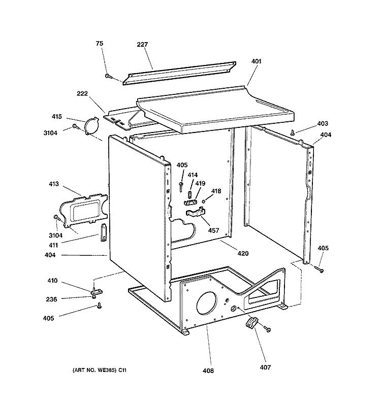 CABINET Diagram and Parts List for DCSR473ET6AA  General Electric Dryer