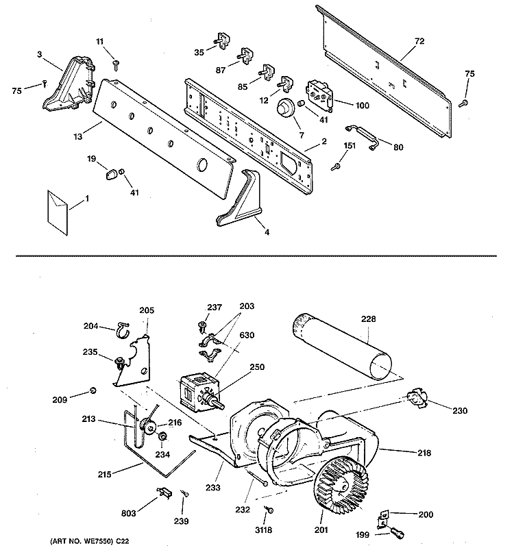 BACKSPLASH, BLOWER & MOTOR ASSEMBLY Diagram and Parts List for DNSR473EV0AA  General Electric Dryer