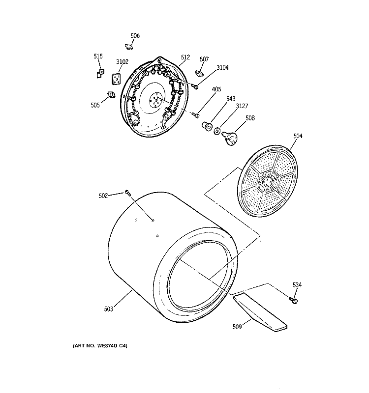 DRUM Diagram and Parts List for DPSQ495ET6WW  General Electric Dryer