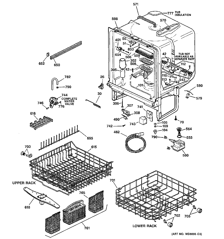 BODY PARTS Diagram and Parts List for EDW3000G00CC  General Electric Dishwasher