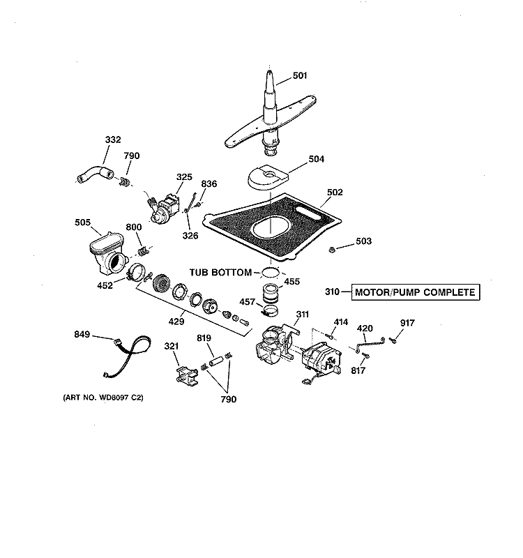 MOTOR - PUMP MECHANISM Diagram and Parts List for EDW3000G00CC  General Electric Dishwasher