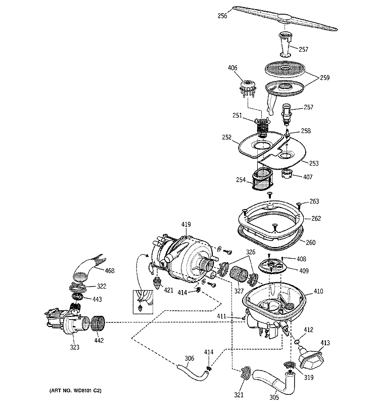 SUMP ASSEMBLY Diagram and Parts List for ZBD6605G00SS  General Electric Dishwasher