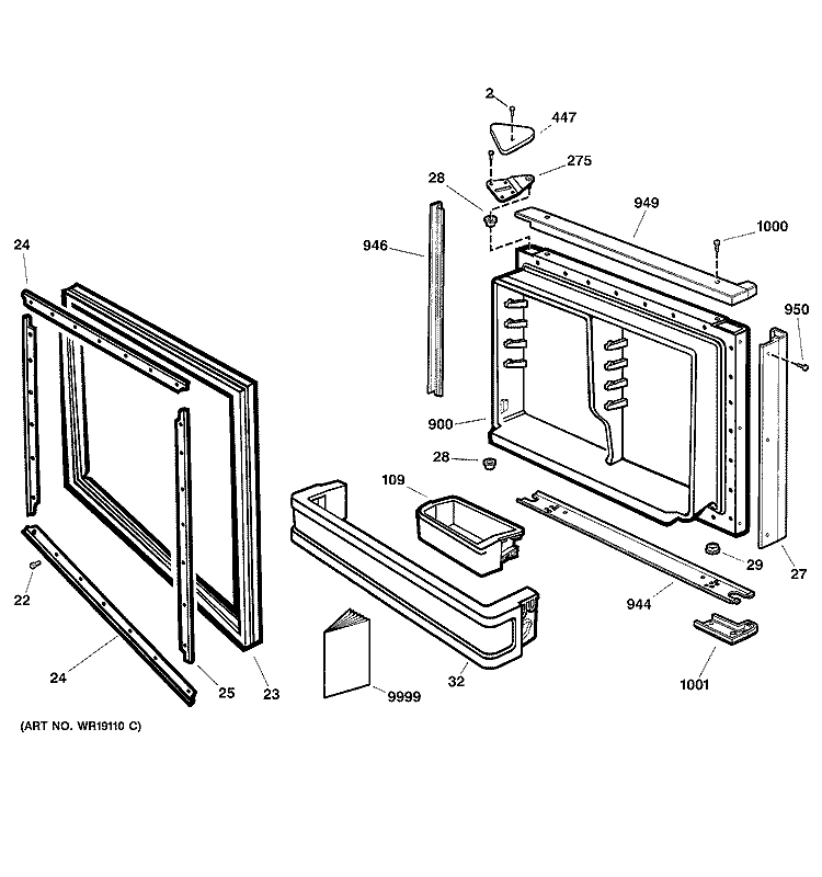 FREEZER DOOR Diagram and Parts List for PTI22MBMALBB  General Electric Refrigerator