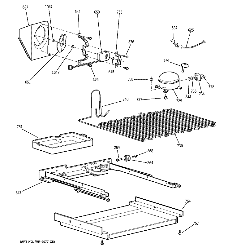 UNIT PARTS Diagram and Parts List for PTI22MBMALBB  General Electric Refrigerator