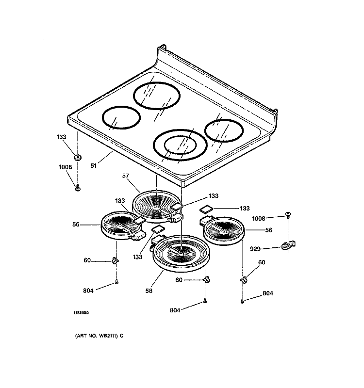 COOKTOP Diagram and Parts List for JBP79BB4BB  General Electric Range