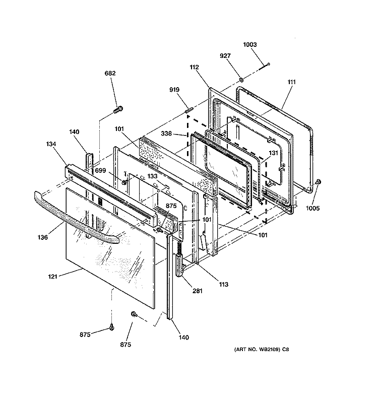 DOOR Diagram and Parts List for JBP79BB4BB  General Electric Range