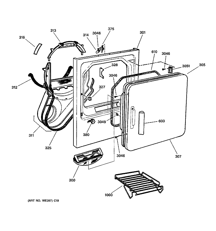 FRONT PANEL & DOOR Diagram and Parts List for DPSF495GW0AA  General Electric Dryer