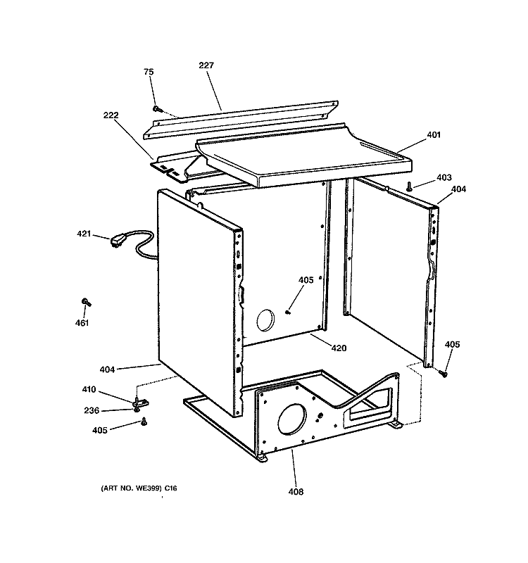 CABINET Diagram and Parts List for DPSR405GA1AA  General Electric Dryer