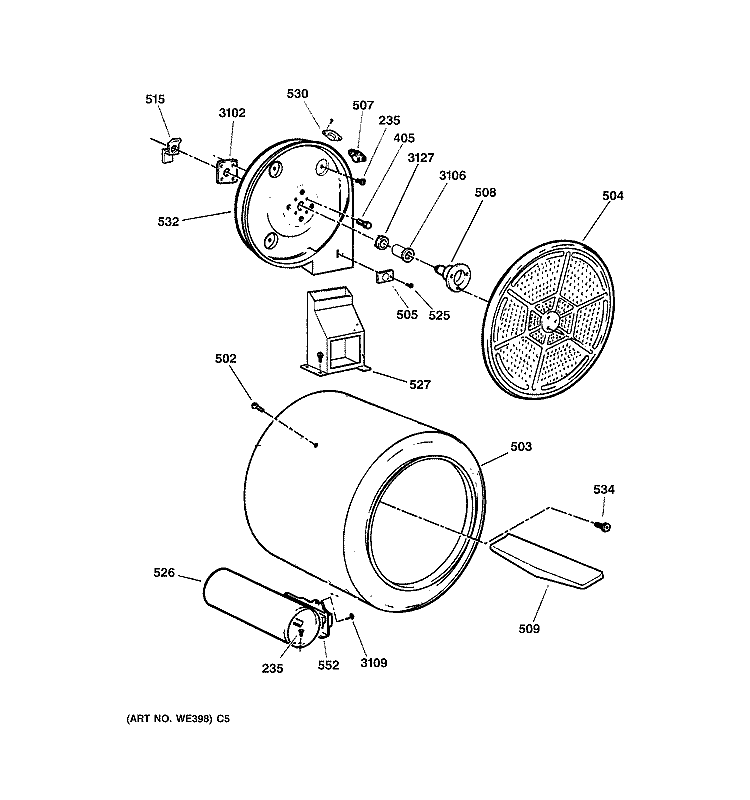 DRUM Diagram and Parts List for DPSR405GA1AA  General Electric Dryer