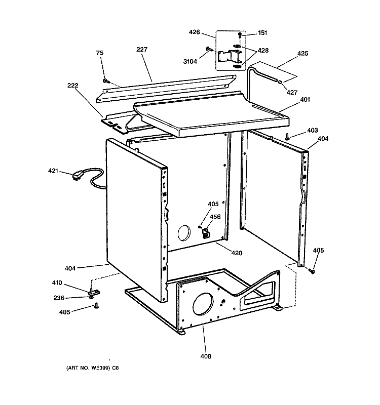 CABINET Diagram and Parts List for DPSF495GW1WW  General Electric Dryer