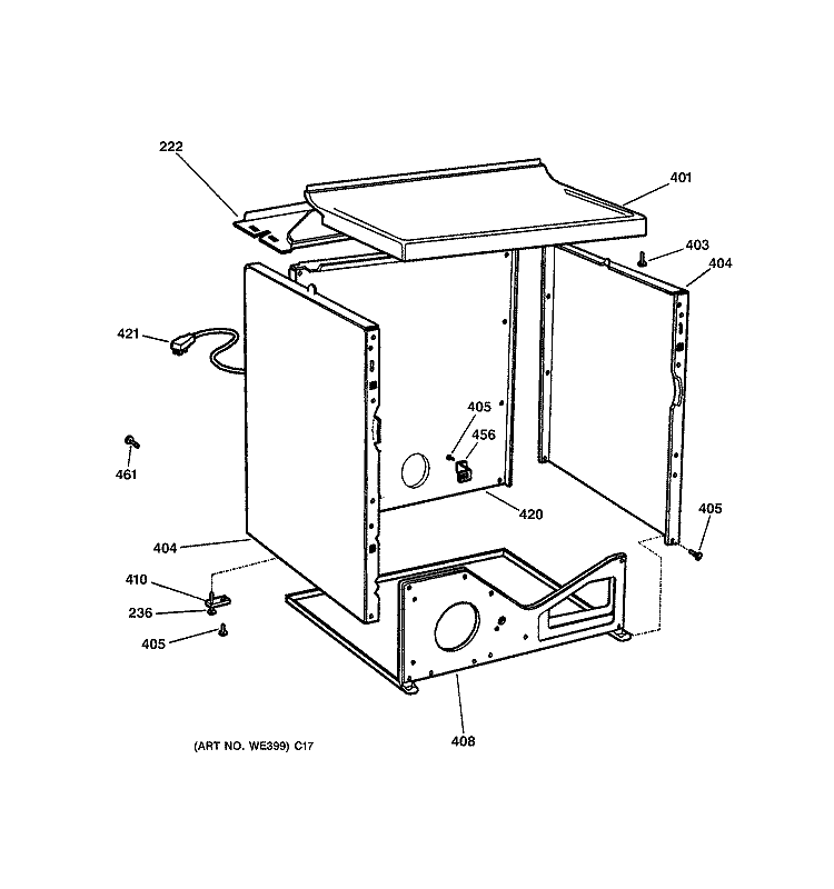 CABINET Diagram and Parts List for DPSR405GA2AA  General Electric Dryer