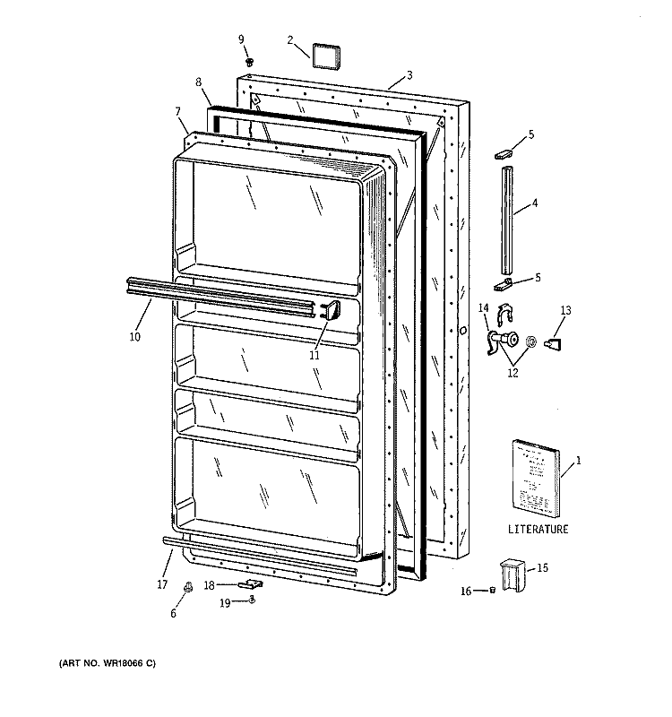DOOR Diagram and Parts List for FF16DSCRWH  General Electric Freezer