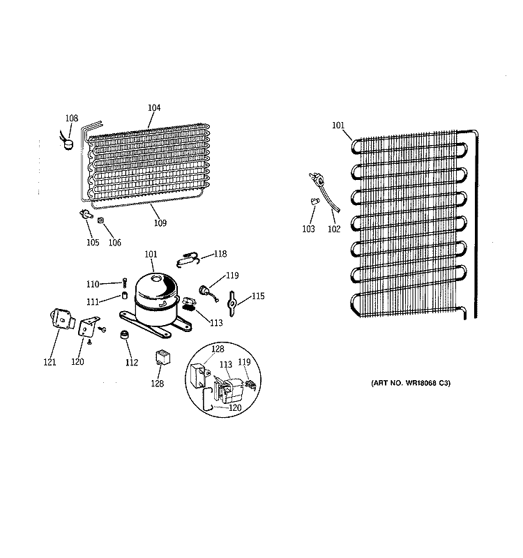 UNIT PARTS Diagram and Parts List for FF16DSCRWH  General Electric Freezer