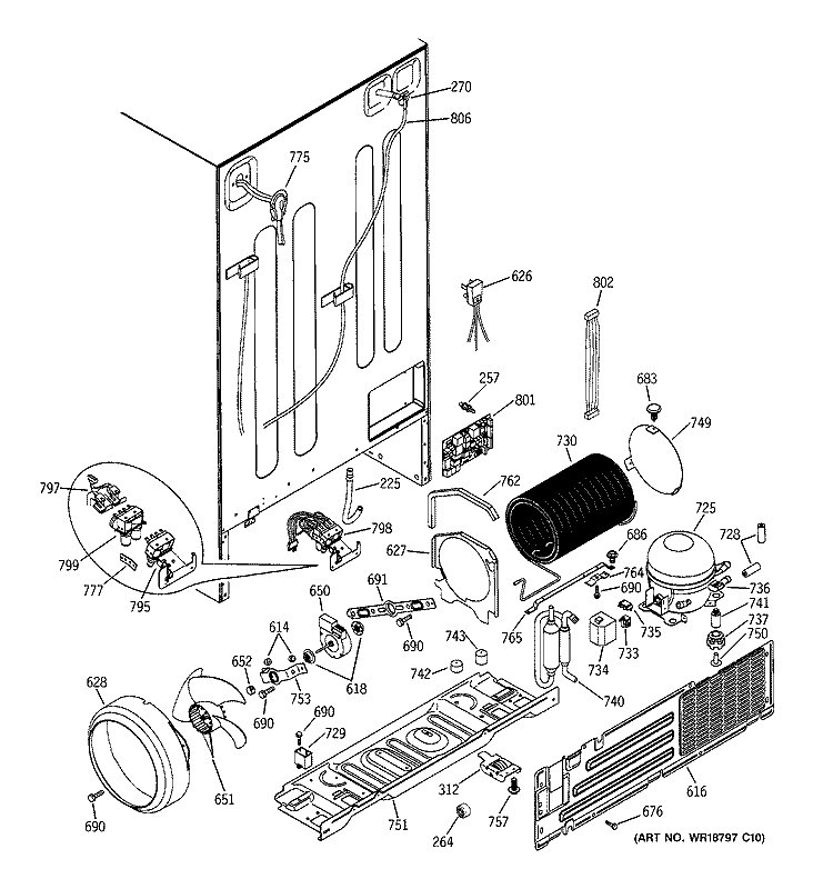 SEALED SYSTEM & MOTHER BOARD Diagram and Parts List for PSI23SGMAFBS  General Electric Refrigerator