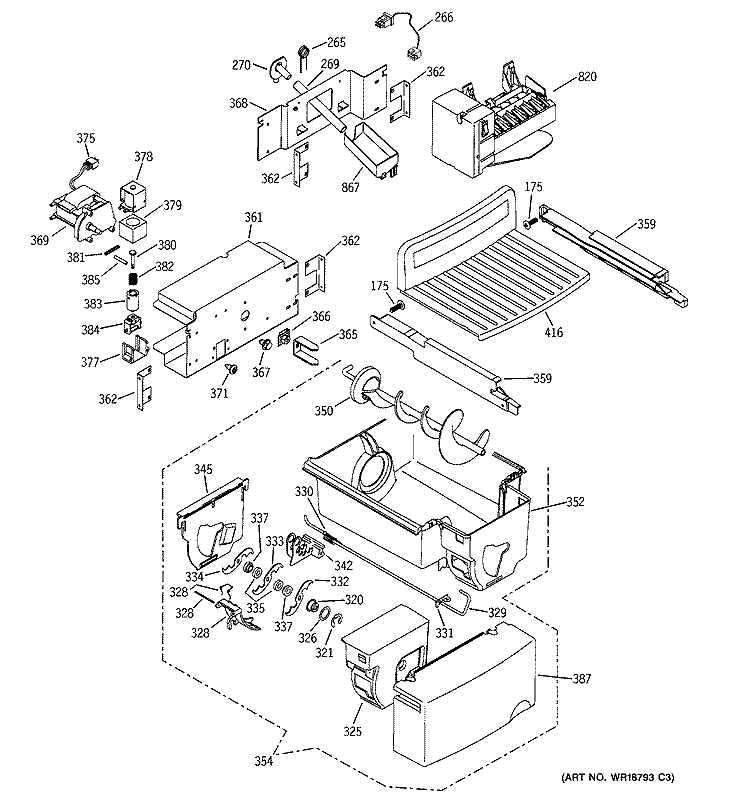 ICE MAKER & DISPENSER Diagram and Parts List for PSI23SGMAFBS  General Electric Refrigerator