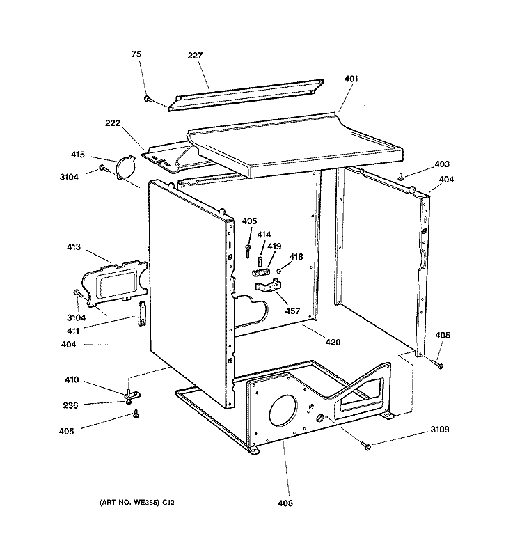 CABINET Diagram and Parts List for DPSF495EV0WW  General Electric Dryer