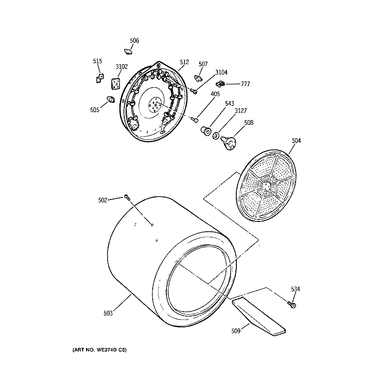 DRUM Diagram and Parts List for DPSF495EV0WW  General Electric Dryer