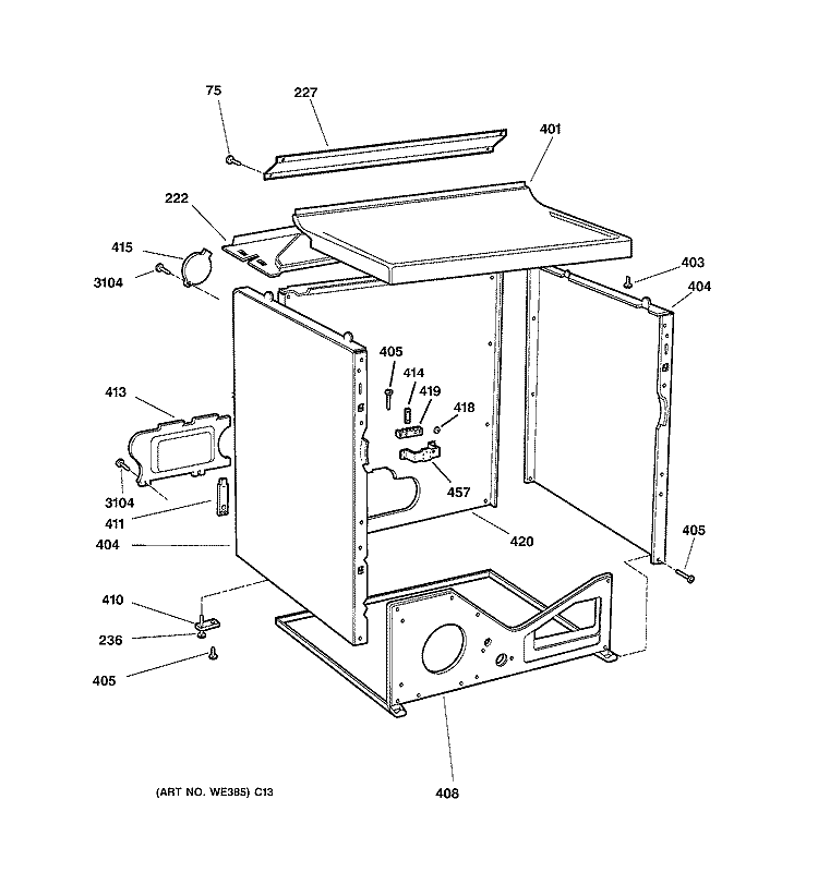 CABINET Diagram and Parts List for DPSQ495ET5WW  General Electric Dryer