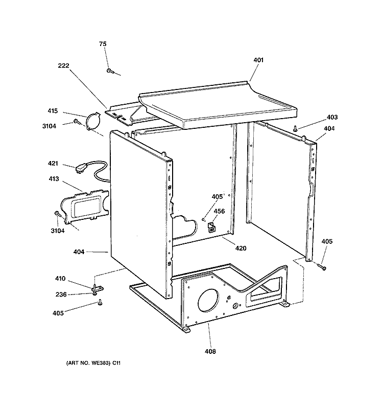 CABINET Diagram and Parts List for DPXQ473GT5WW  General Electric Dryer
