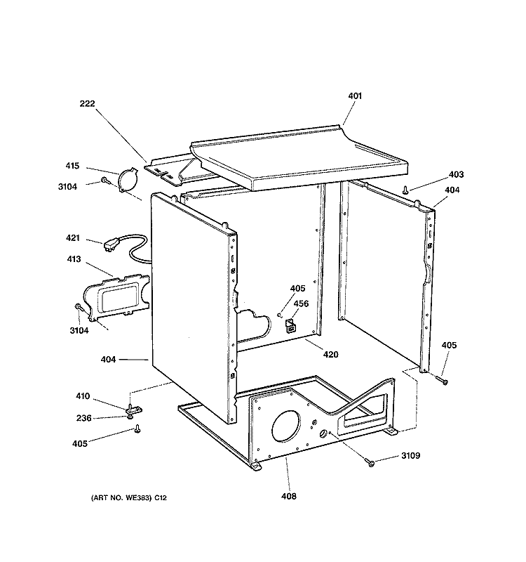 CABINET Diagram and Parts List for BWXR473GT5AA  General Electric Dryer