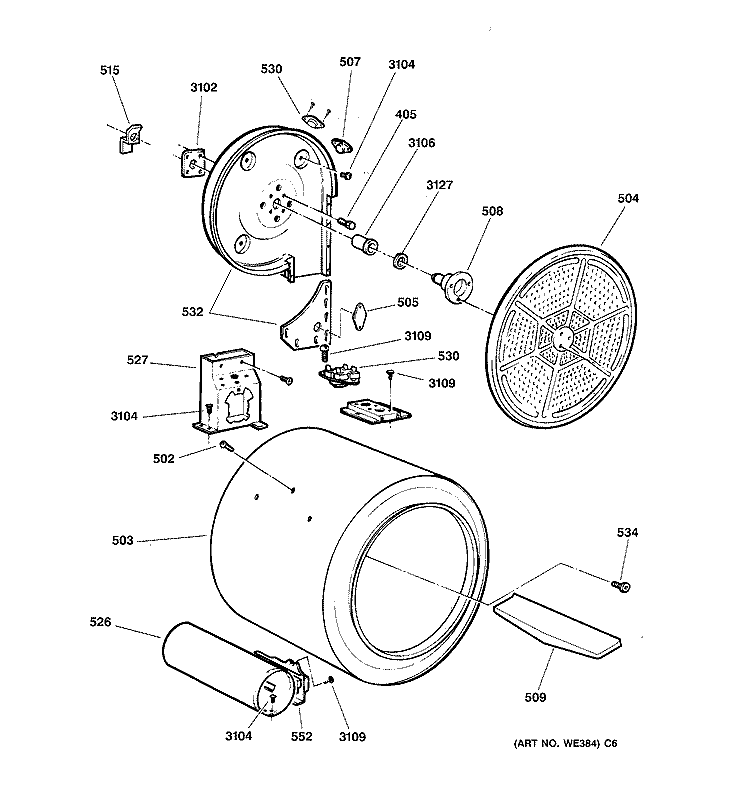 DRUM Diagram and Parts List for BWXR473GT5AA  General Electric Dryer