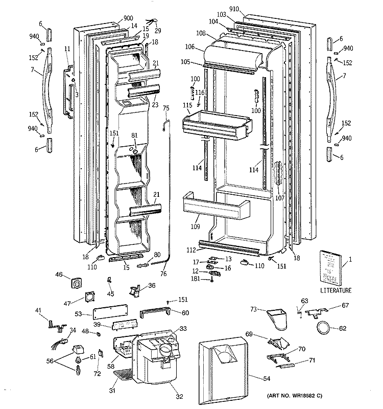 DOORS Diagram and Parts List for CST25GRBGWW  Hotpoint Refrigerator