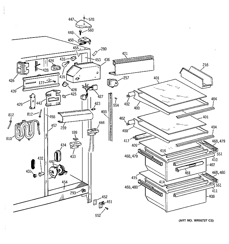 FRESH FOOD SECTION Diagram and Parts List for CST25GRBGWW  Hotpoint Refrigerator