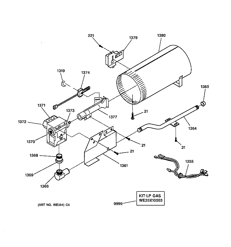 BURNER Diagram and Parts List for NVL333GB0WW  Hotpoint Dryer