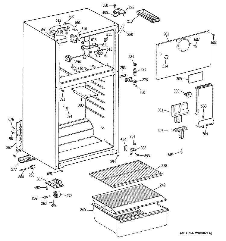 CABINET Diagram and Parts List for HTR15ABMDRCC  Hotpoint Refrigerator