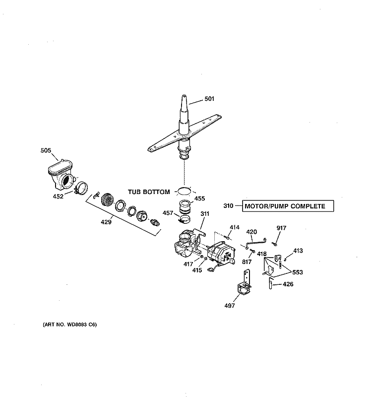 MOTOR - PUMP MECHANISM Diagram and Parts List for HDA3400G00CC  Hotpoint Dishwasher