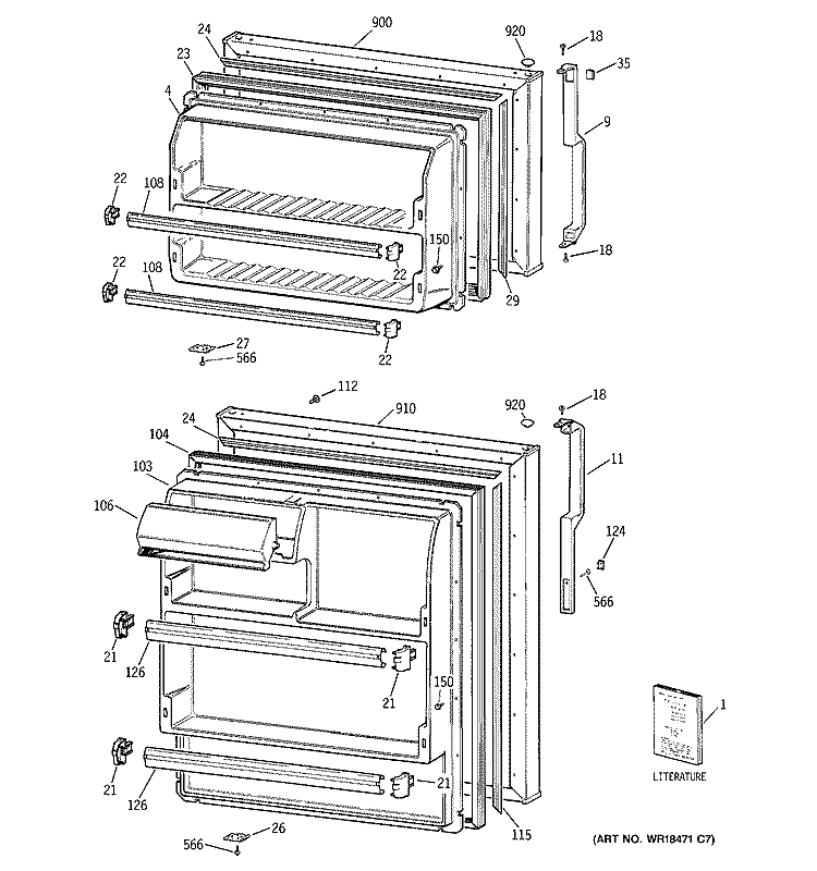 DOORS Diagram and Parts List for HTT15BBMDRWW  Hotpoint Refrigerator